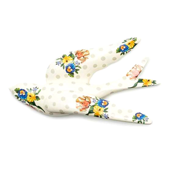 MACKENZIE-CHILDS Wildflowers Swallowtail Wall Decor Grey White Bird Art NEW - Picture 1 of 3